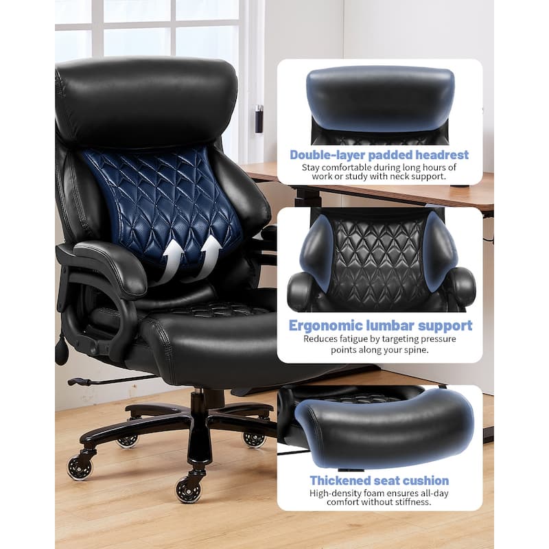 600LBS Large Heavy Duty Office Chair,High Back Executive Desk Chair with Pocket Spring Cushion, Quiet Rubber Wheel