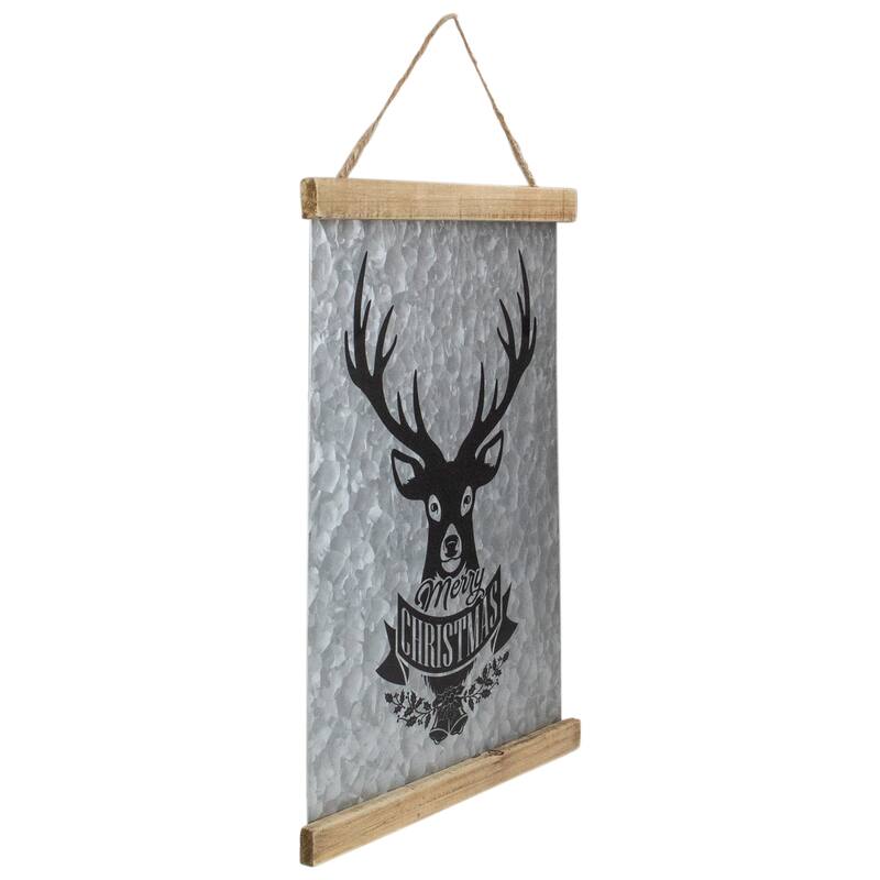 16" Merry Christmas Reindeer Galvanized Sheet Metal Hanging Wall Sign