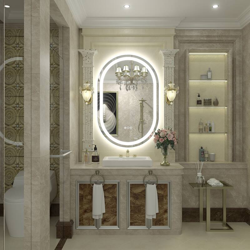 UL Certified Oval LED Lighted Anti-fog Wall Bathroom Vanity Mirror