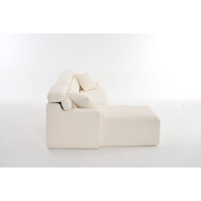 Combining Chaise Longue With 3-Seater, Wood Grain Chenille Fabric, Full Sponge Compression Sofa,Combined Sofa With 2 Pillows