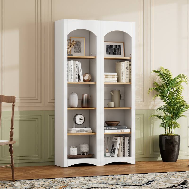 72"Hight Freestanding 5-Tier Bookshelves, Bookcases Set of 2 with Adjustable Shelves - White