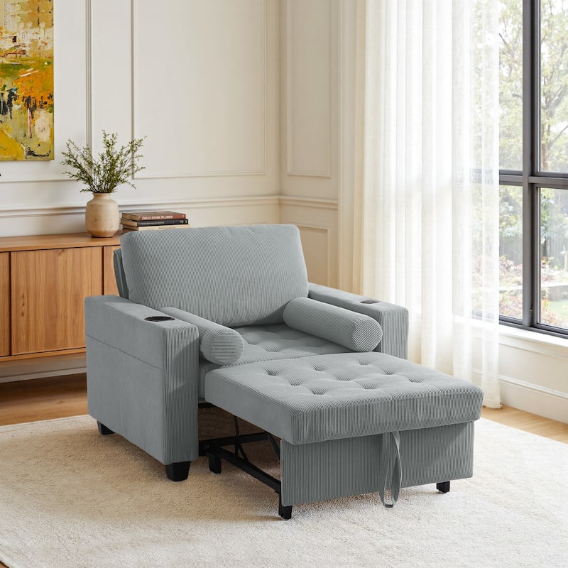 3-in-1 Adjustable Sleeper Sofa Bed Convertible Chair for Living Room - Grey - Single