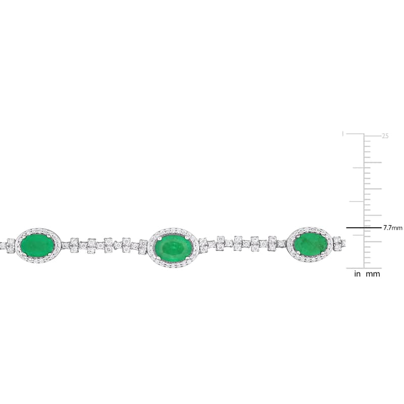 Miadora 2 1/2ct TGW Emerald 3/4ct TDW Diamond Station Necklace in 14k White Gold - 17 in.