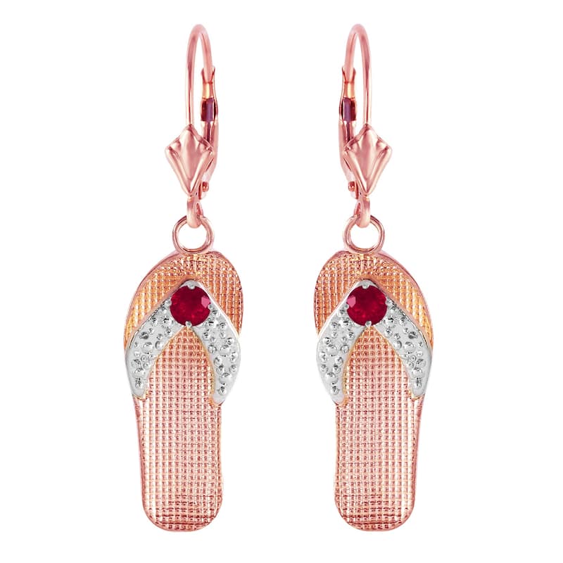 0.3 Carat 14K Solid Gold Shoes Leverback Earrings Natural Ruby
