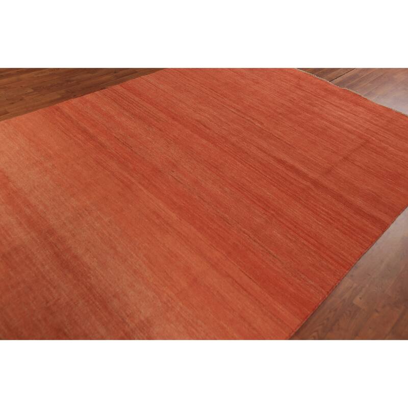 Orange Modern Gabbeh Area Rug Oriental Tribal Hand-Knotted Wool Carpet - 6'5" x 9'9"