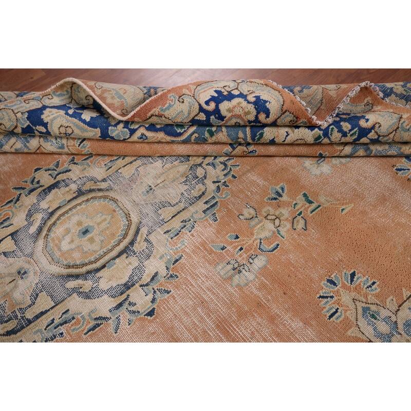 Distressed Kerman Vintage Persian Area Rug Handmade Wool Carpet - 6'4" x 8'11"