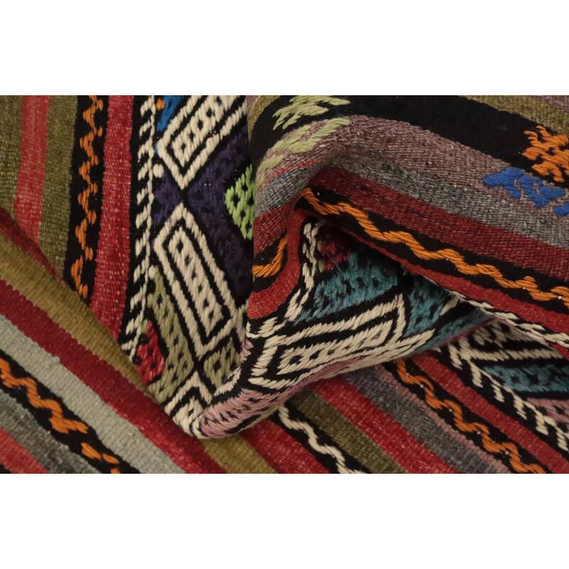 Hand Woven Oriental 100% Wool Carpet Southwestern Tribal Multi-Colored Kilim Area Rug - 7' 2'' X 6' 0''