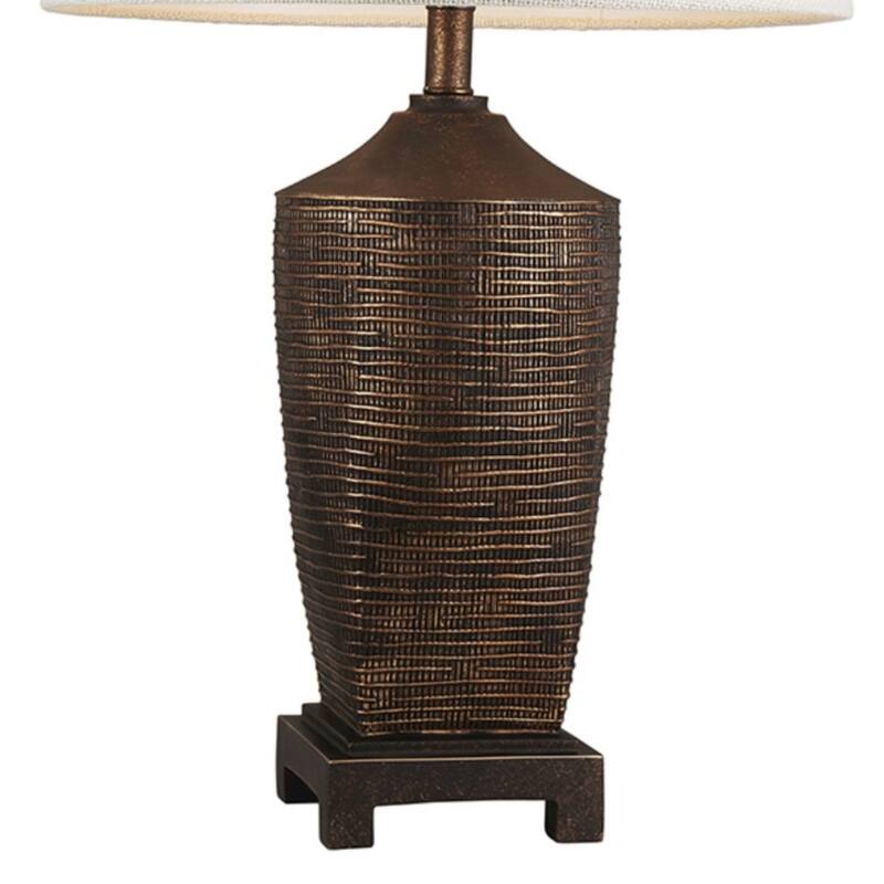30" Tall Polyresin Table Lamp "Naomi" with Egyptian Design, Silvery Linen Shade