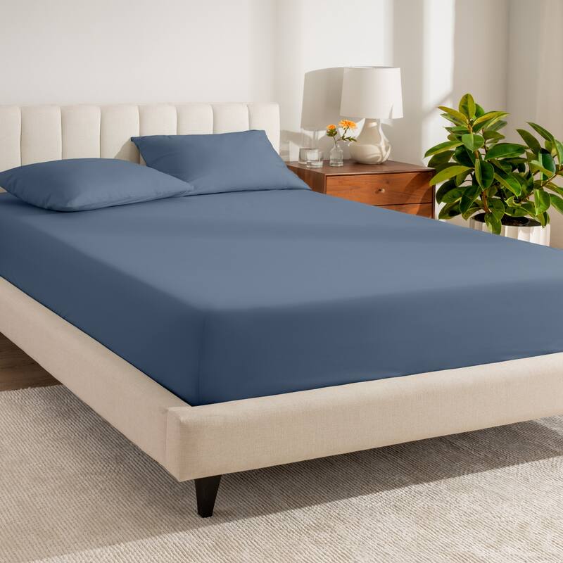 Bare Home Organic Cotton Percale Fitted Bottom Sheet - King - Bering Sea