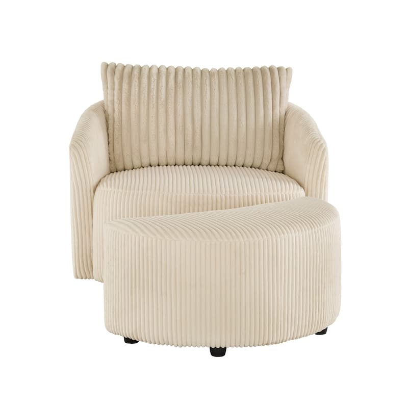 Sligo Oversized Wale Corduroy Swivel Accent Chair with Furry Channel Pillow and Ottoman by iNSPIRE Q Bold
