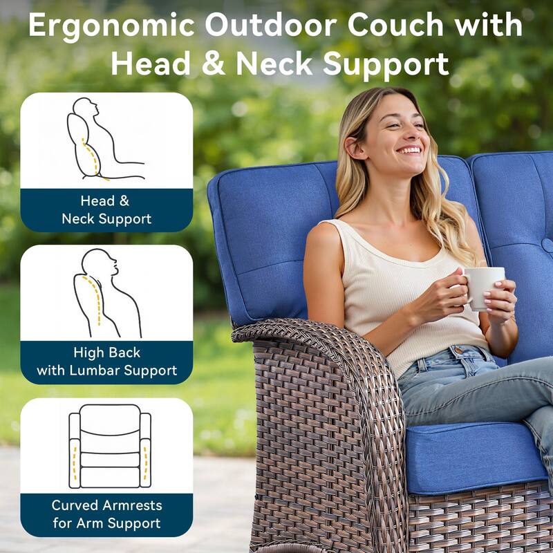 Pocassy Outdoor 43 In Fire Table with Sofa Swivel Chair Set