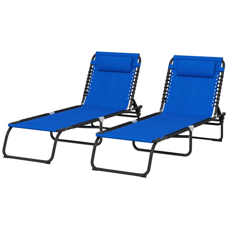 Foldable Outdoor Chaise Lounge Chair Patio Sun Tanning Chair with 4-Position Backrest and Headrest for Beach Yard