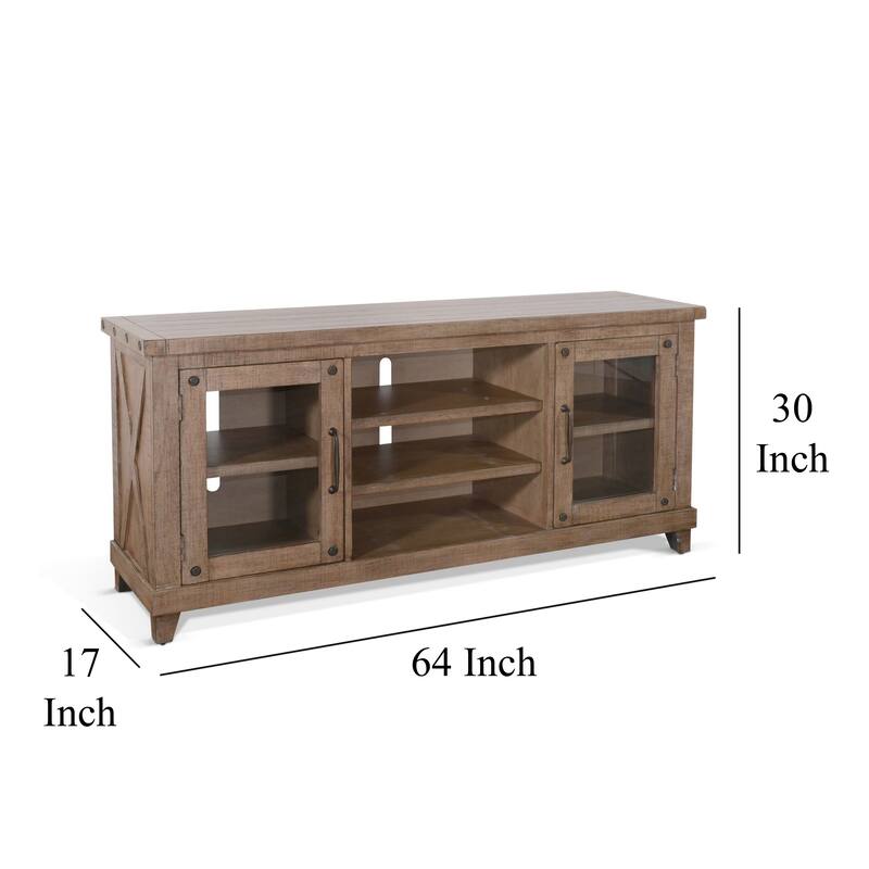 Anva TV Media Console, Shelves, Doors, Light Brown Mahogany, 64 Inch