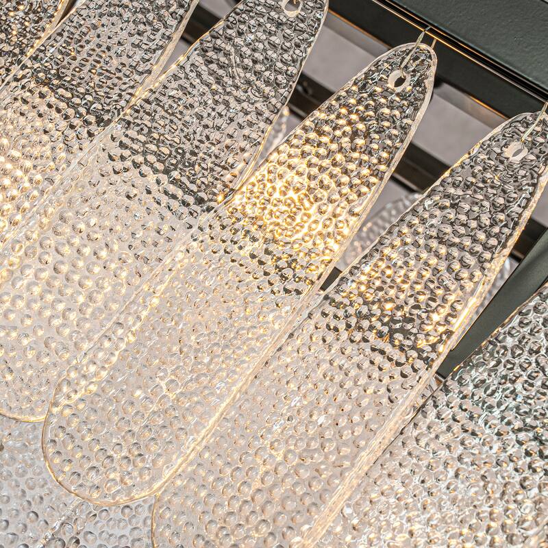 5/6-Light Vintage Textured Glass Chandelier Matte Black Rustic Art Glass Hanging Light