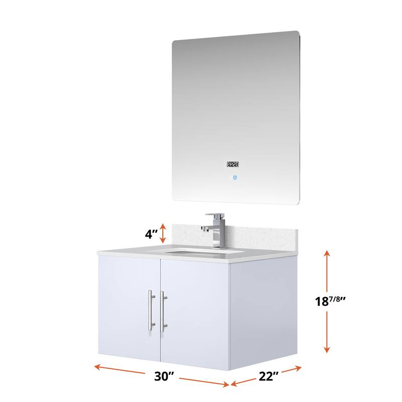 Geneva 30 in. W x 22 in. D Dark Grey Bath Vanity, White Quartz Top, and 30 in. LED Mirror