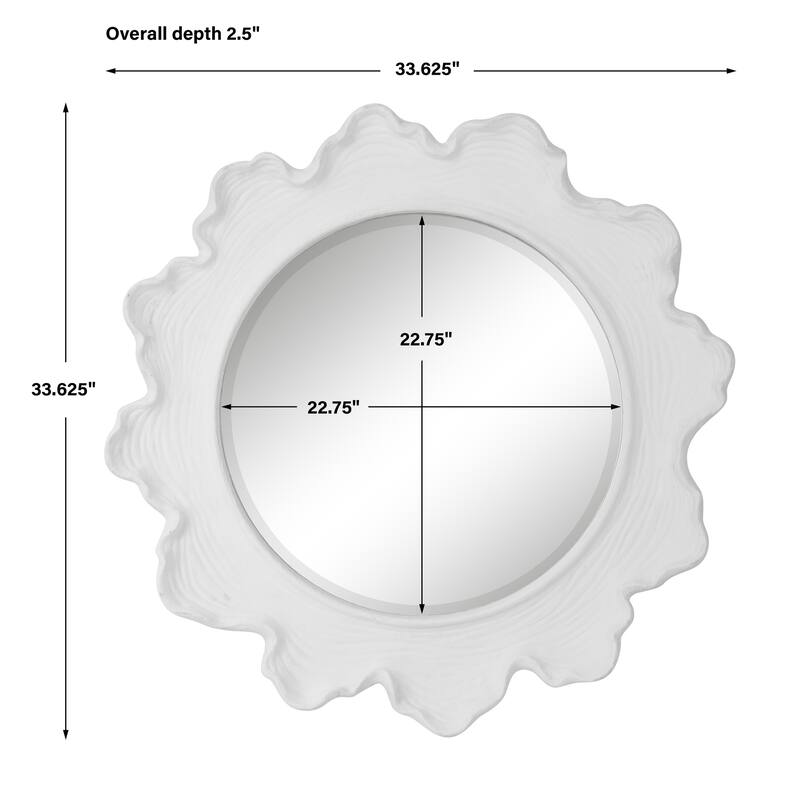 Uttermost Sea Coral White Round Mirror - 33.625"W x 33.625"H x 2.5"D