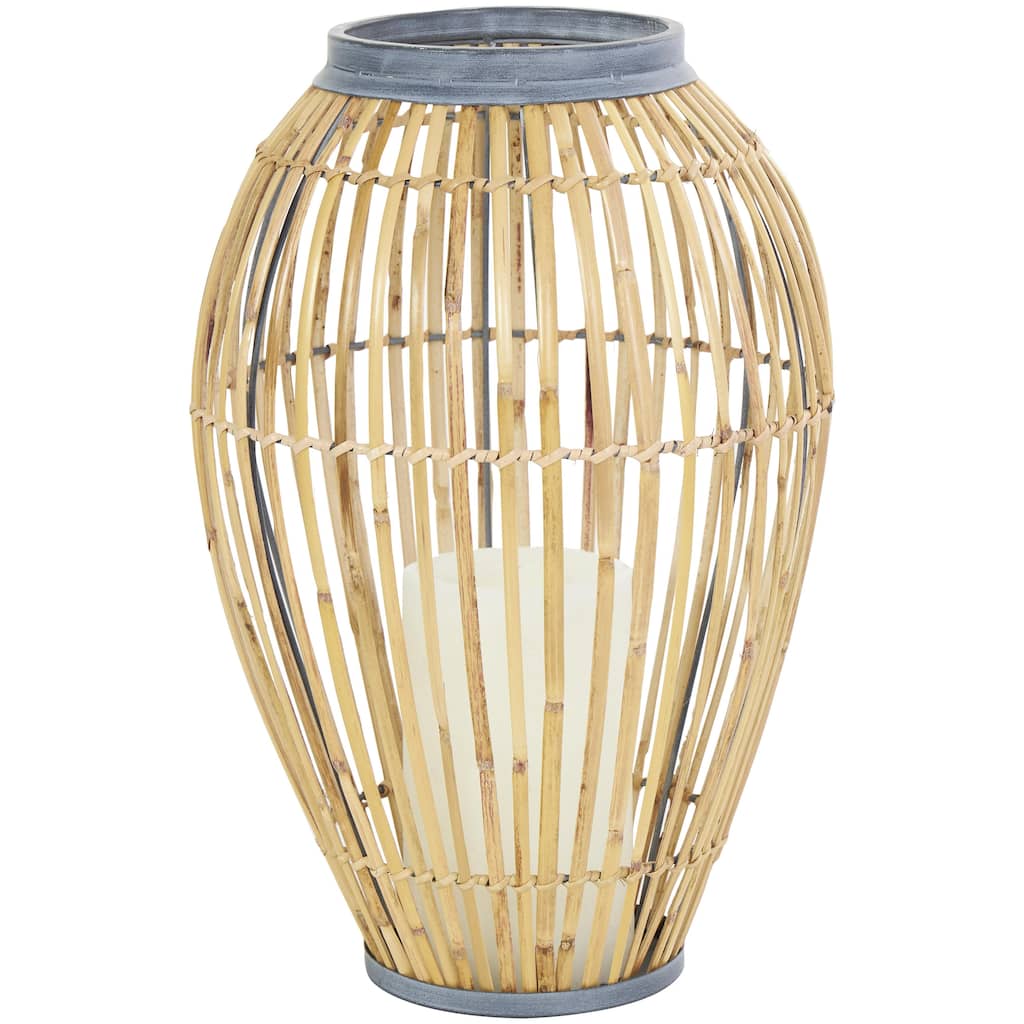 Bamboo Wood Handmade Open Frame Decorative Vase with Blue Metal Accents - Brown - Roche River Decor