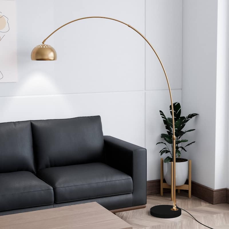 Floor Lamp with Black Marble Base and Metal Lamp Shade Arco Collection - 76"