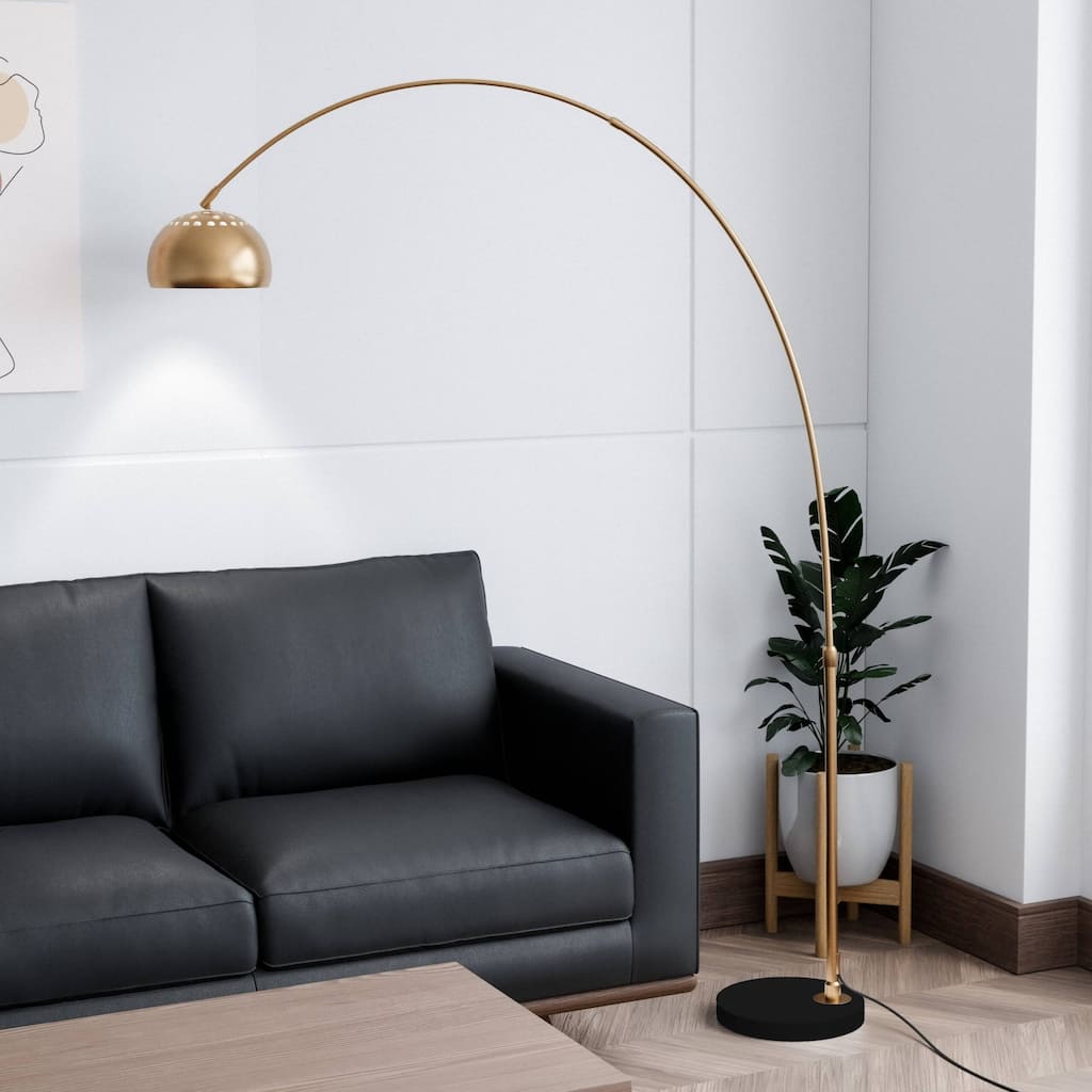 Floor Lamp with Black Marble Base and Metal Lamp Shade Arco Collection - 76"