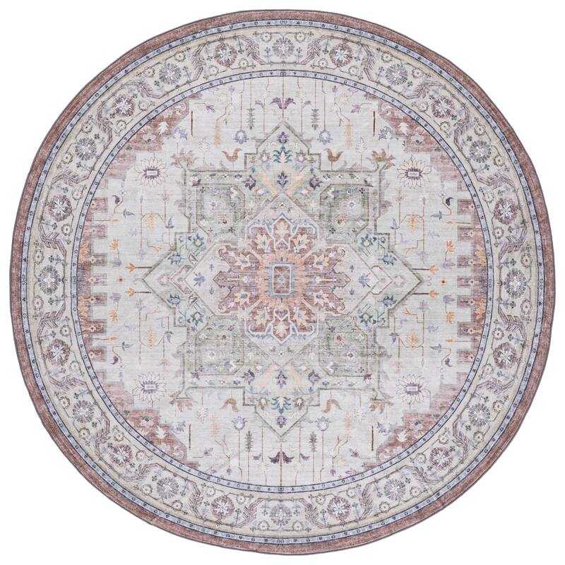SAFAVIEH Arizona Renie Traditional Rug - 6' Round - Beige Green/Brown
