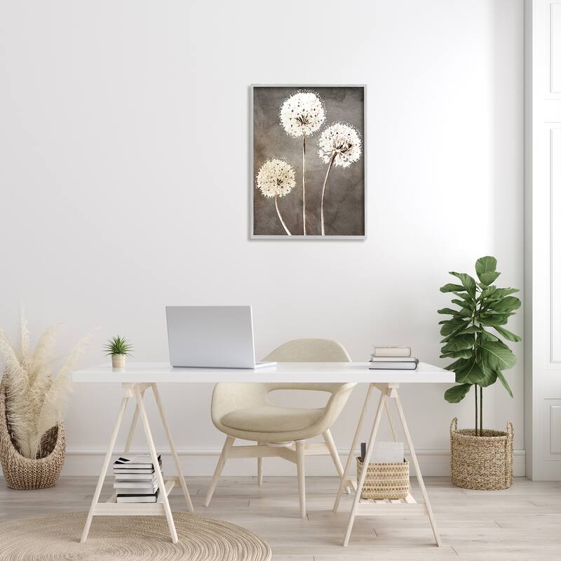 Stupell Fluffy Dandelion Plants Wildflower Botanical Blooms Framed Wall Art, Design by Kim Allen - Brown