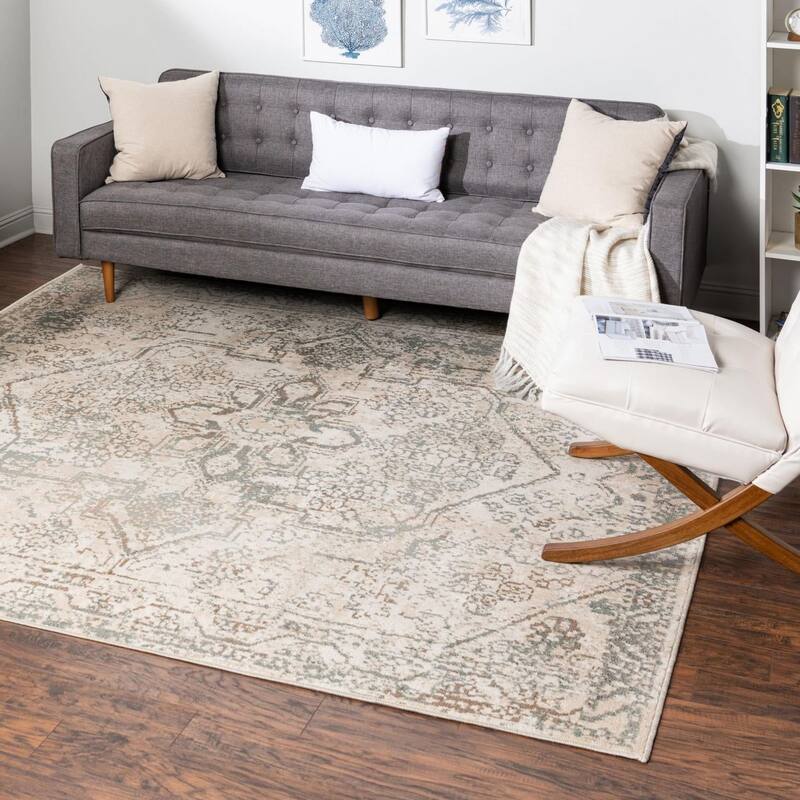 Contemporary Daisy Collection Area Rug - Cream - 8' Square