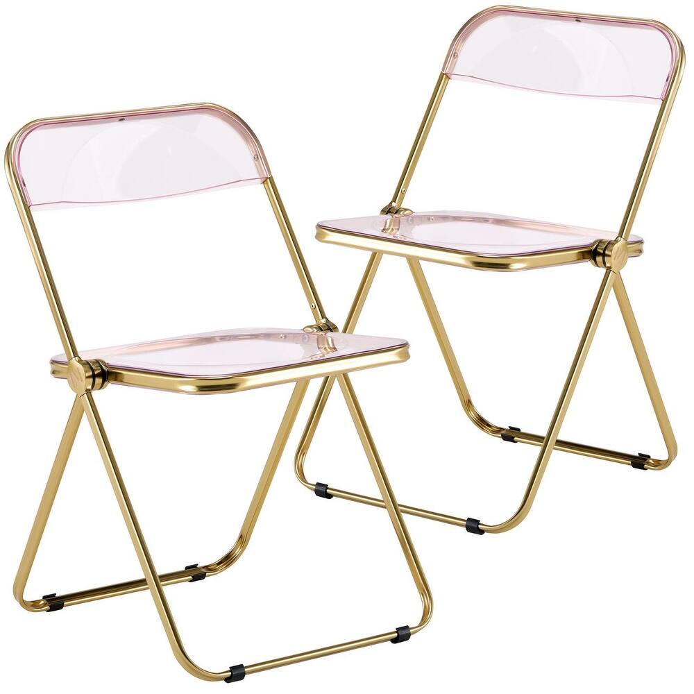 Lawrence Modern Foldable Transparent Acrylic Gold Chrome Folding Chair for Multipurpose Spaces Set of 2 - 30"