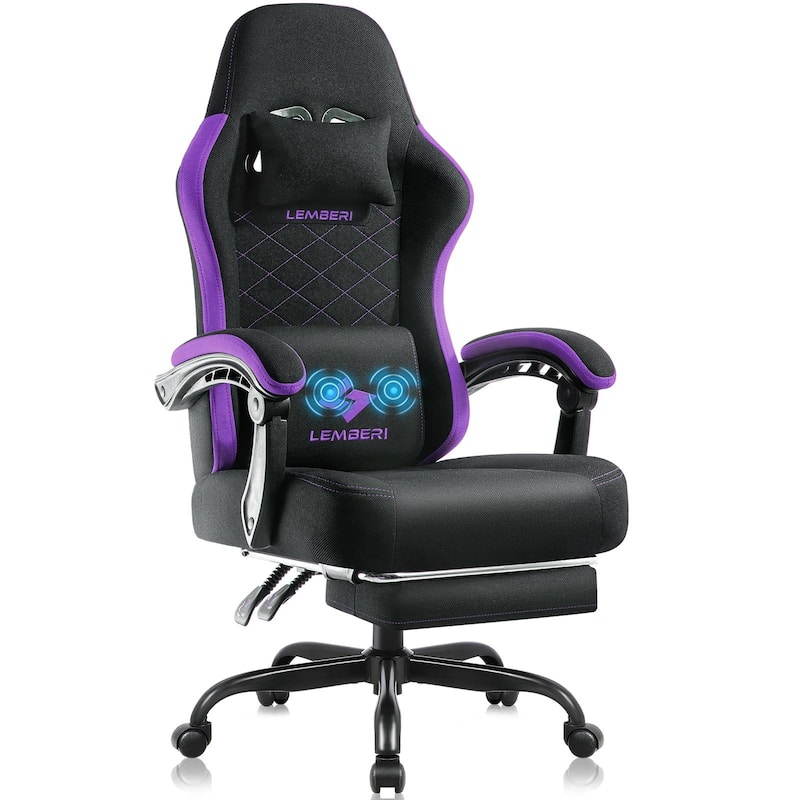 Bossin Gaming Chairs with Footrest, Big and Tall Chair 350lb Capacity, Racing Style Computer Chair with Ergonomic Lumbar Support - Purple