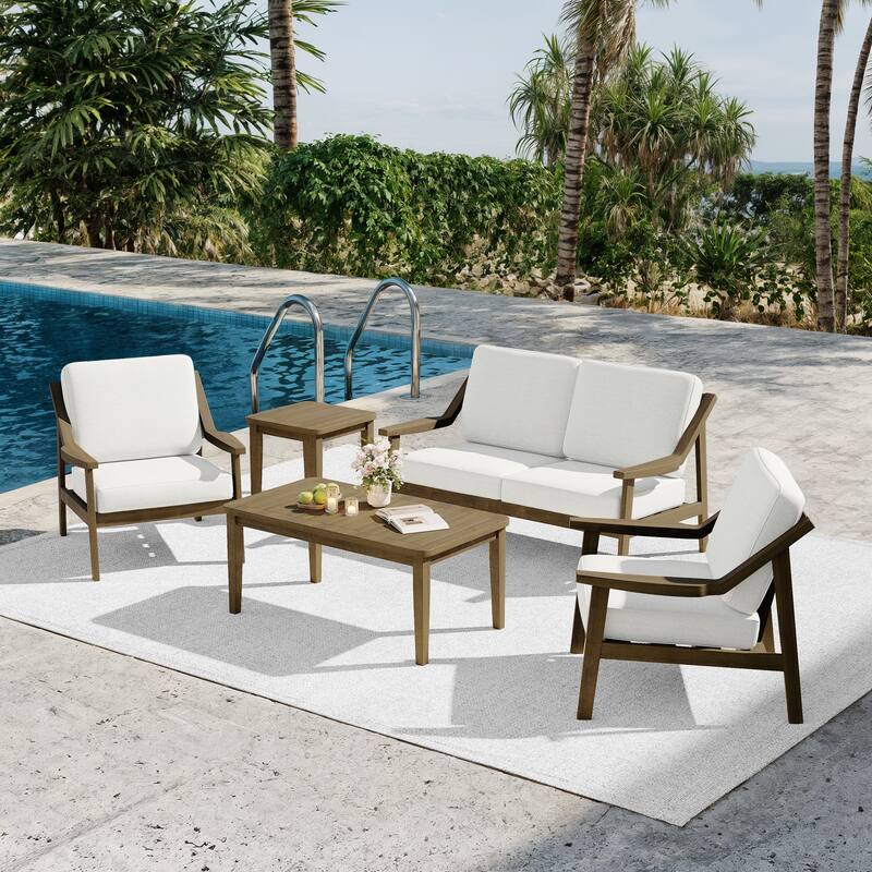 5-piece Adirondack Patio Teak Lounge Chairs Loveseat Conversation Set
