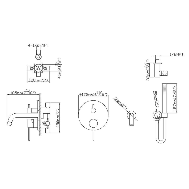JUSHUA Lead Free Bathtub Faucet with Handshower Tub filler Faucet - 7.28*59