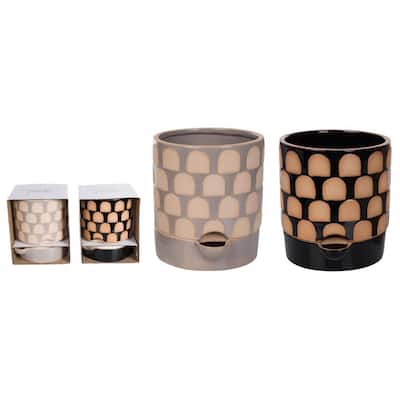 Transpac Large Terracotta Etched Self Water Planter Set of 2 Home Decorations Spring - Multicolor
