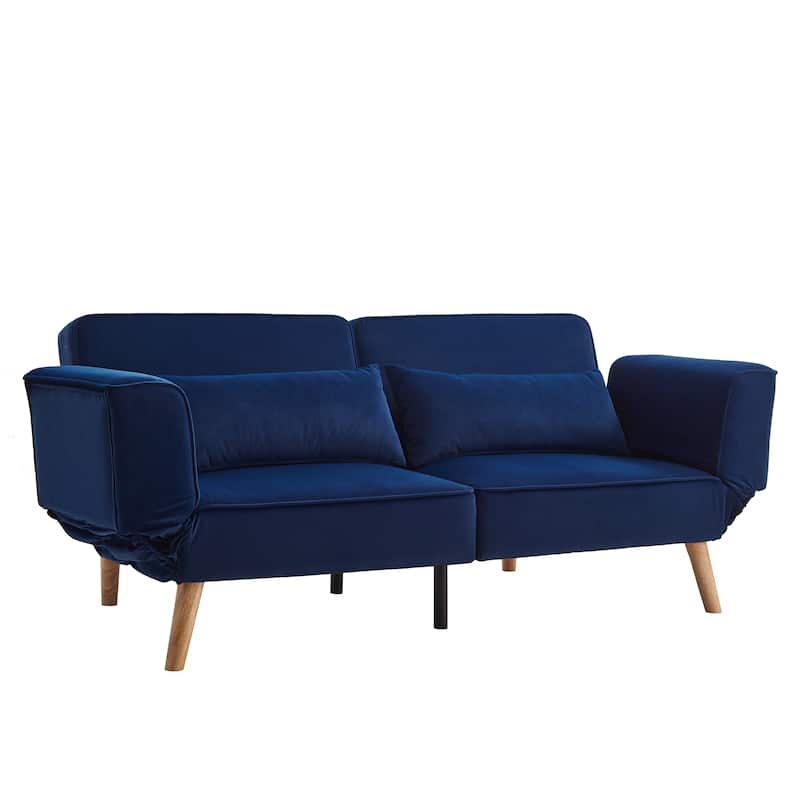 Futon Sleeper Sofa Bed Velvet Recliner Sofa Loveseat Couch with Adjustable Armrests, Splitback Recline and Pillows