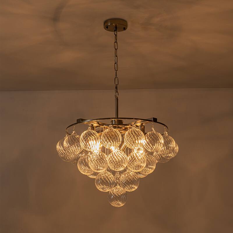 Starsky 8- Light 23in. Modern Glam Cluster Glass Bubble Chandelier with 28 Swirled Glass Globe Bubble