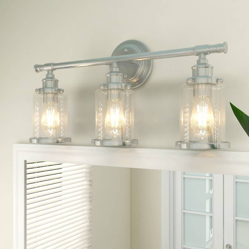 3-Light Brushed Nickle Linear Vanity Light with Towel Bar