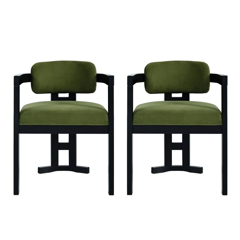 Roomfitters Modern Velvet Upholstered Dining Chairs with Solid Wood Legs, Set of 2 - Black+Green
