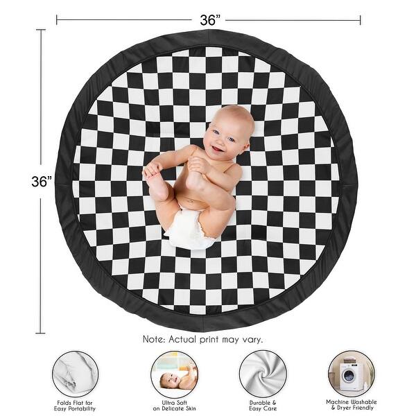 Sweet Jojo Designs Black/White Gingham Checkered Plaid Boy, Girl, Unisex/Gender Neutral Baby Tummy Time Playmat - Vintage, Retro
