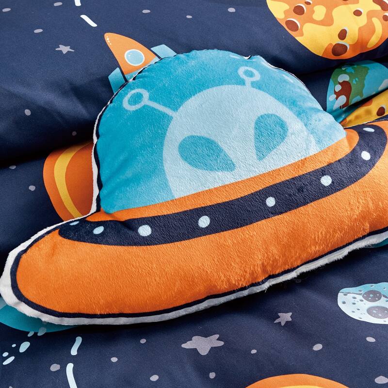 DCP 4 Piece All Season Soft Polyester Bedding Comforter Set,Navy with Universe Hearts