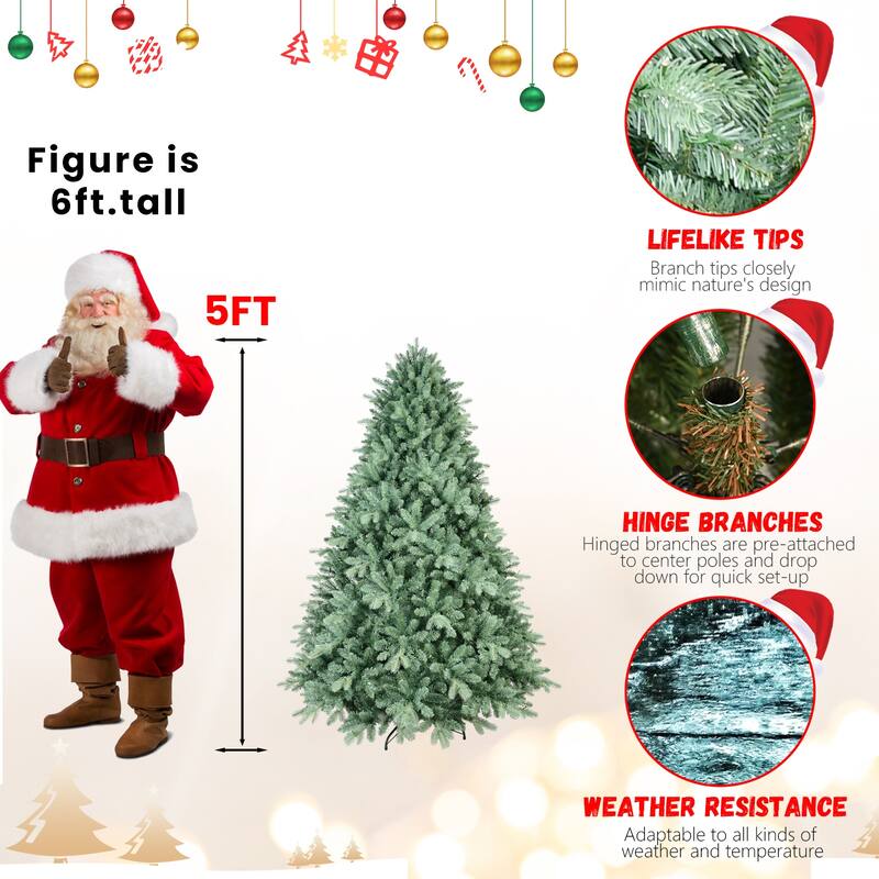 5FT Blue-Green Tint Christmas Tree with 1194 PE+PVC Tips - Unique Full-Bodied Tree with Hinged Branches,Metal Stand