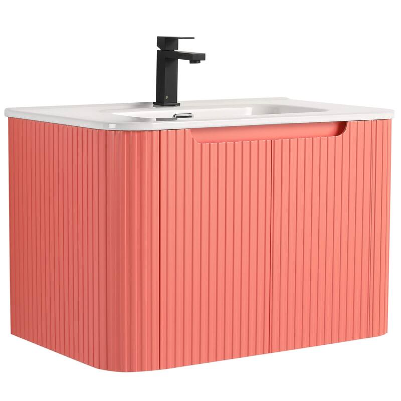 Caskvalley Modern Bathroom Vanity with Straight Fluted Design - Sink Included - 30" - Coral Pink
