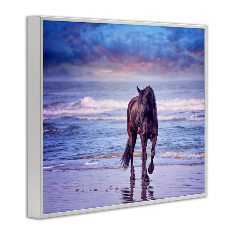Stupell Wild Horse on Beach Colorful Blue Sunset Framed Giclee Texturized Art by PHBurchett