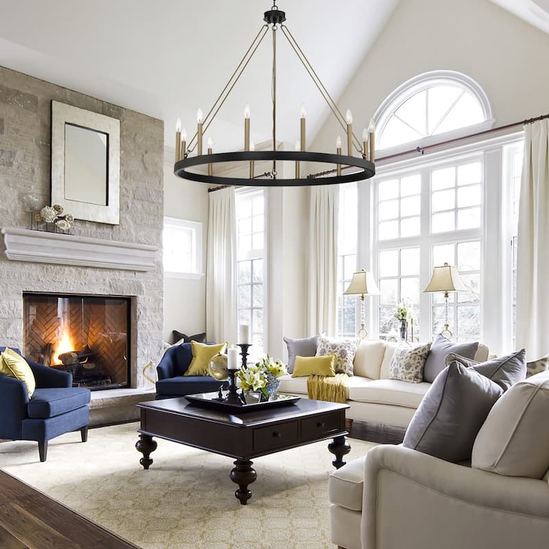 Update 12-light 40In Modern Farmhouse Wagon Wheel Chandelier - N/A
