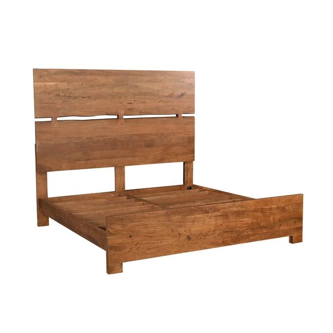 HomeRoots Brown Live Edge Bow Joint Solid Wood King Bed Frame