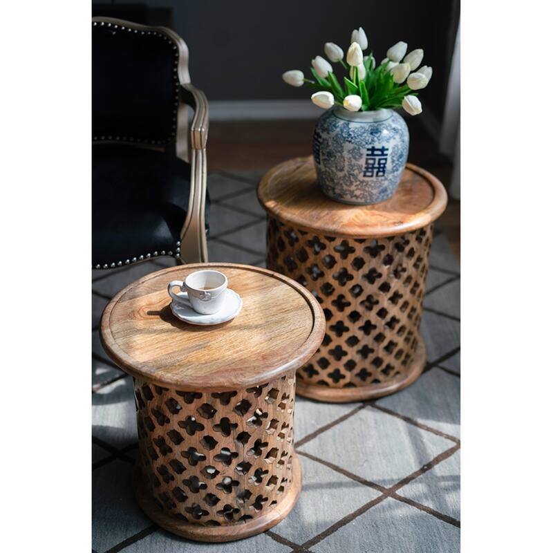 Large Floral Cut-Out Wooden Round Tables - 18" - Set of 2