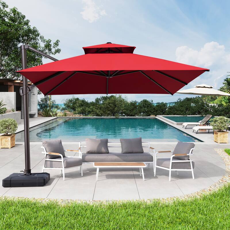 10 x 13 Feet Double Top Rectangular Rotating Patio Offset Cantilever Umbrella with Crank