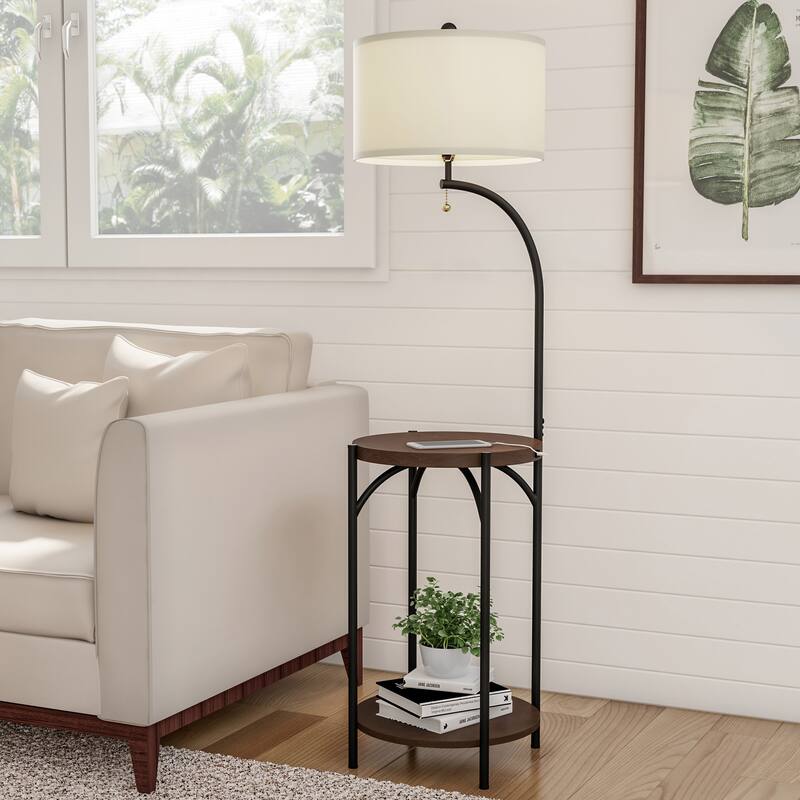 Lavish Home LED Floor Lamp and Table with USB Port - ‎16 in x 16 in 58 in - Dark Brown - ‎16 in x 16 in 58 in