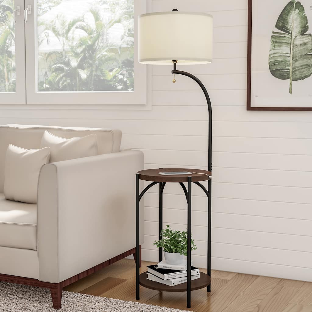 Lavish Home LED Floor Lamp and Table with USB Port - 16 in x 16 in 58 in