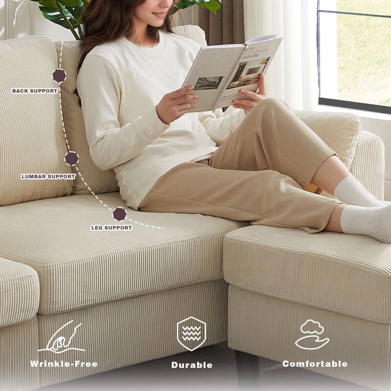 101"Corduroy 3 Piece Living Room Set Including 4 Seater Sofa ,2 Storage Ottoman and Chair