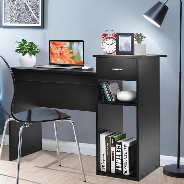 Compact Computer Desk With Drawers And Shelves For Small Space Office ...