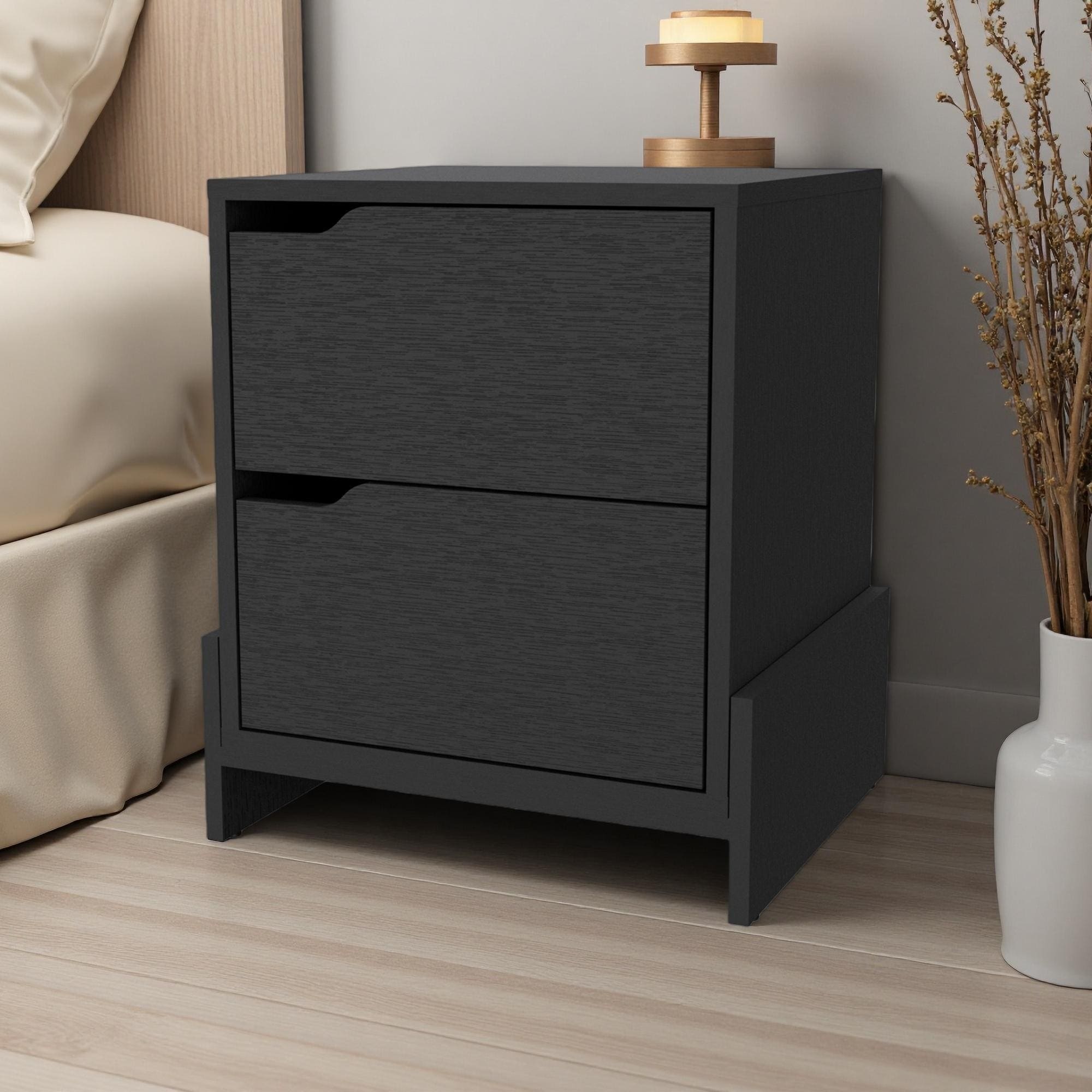 17"L Wenge Manufactured Wood Nightstand with 2 Spacious Drawers and Large Top Surface