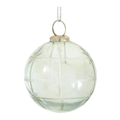 Etched Glass Christmas Ball Ornaments - 4" (100mm) - Green - 6ct